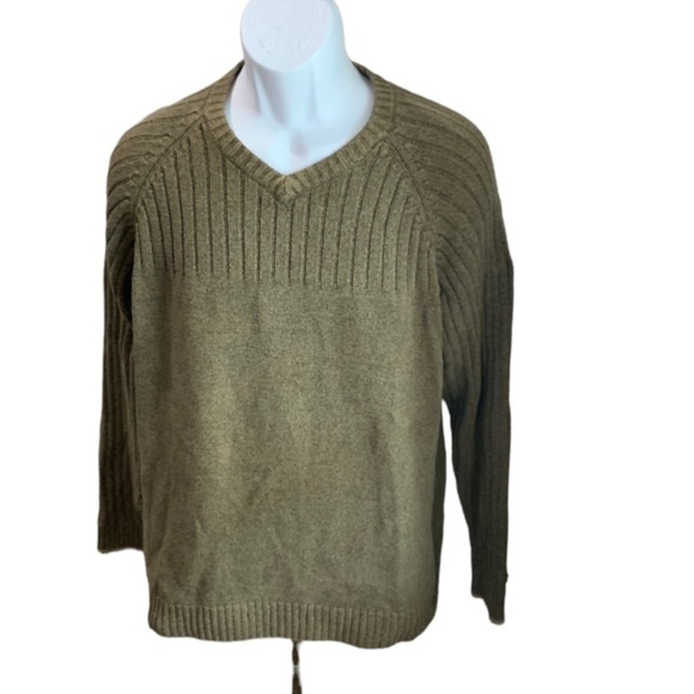 Columbia Commando Sweater Men’s Large‎ V Neck Cotton Green Pullover Heavyweight